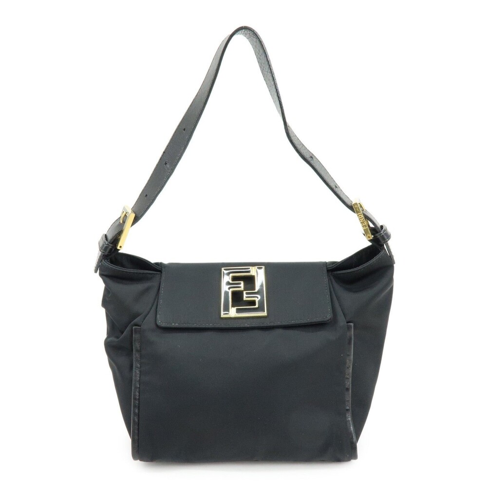 Fendi Nylon Leather Shoulder Bag Black